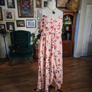 Three Pink Hearts Floral Print Maxi Dress Rose Flowy Floral Strappy Spring
